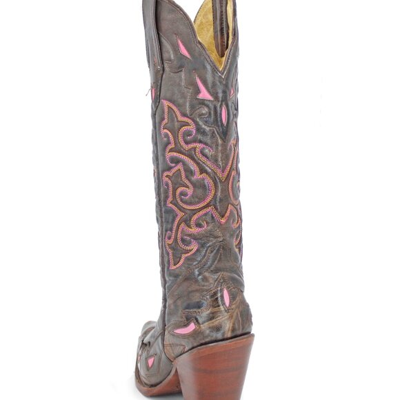Rudel Tall Leather Inlay Boots Cowboy Cowgirl Snip Toe Boots: Size 6.5 E - Picture 3 of 9